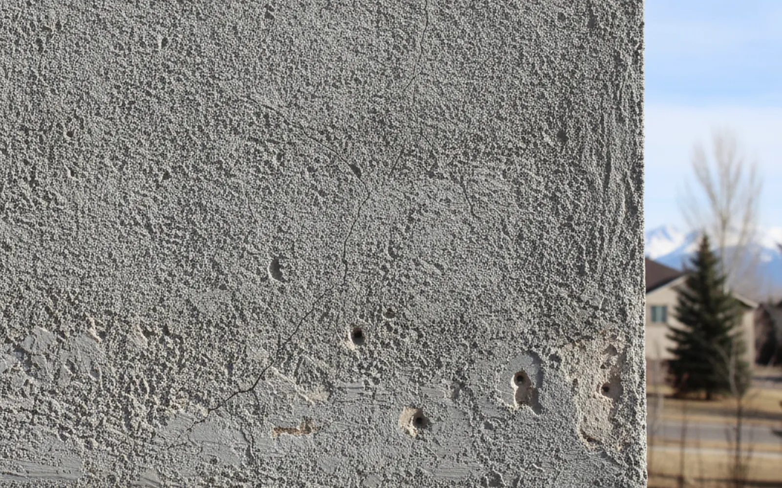 Hole drilled by a northern flicker in a stucco wall