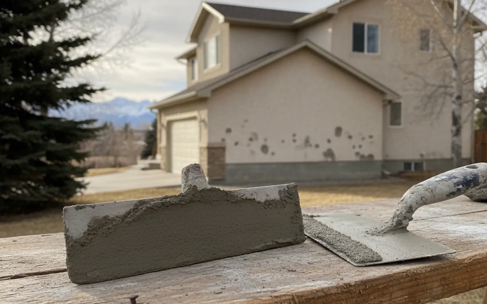 Crack running from the corner of a window in a stucco wall